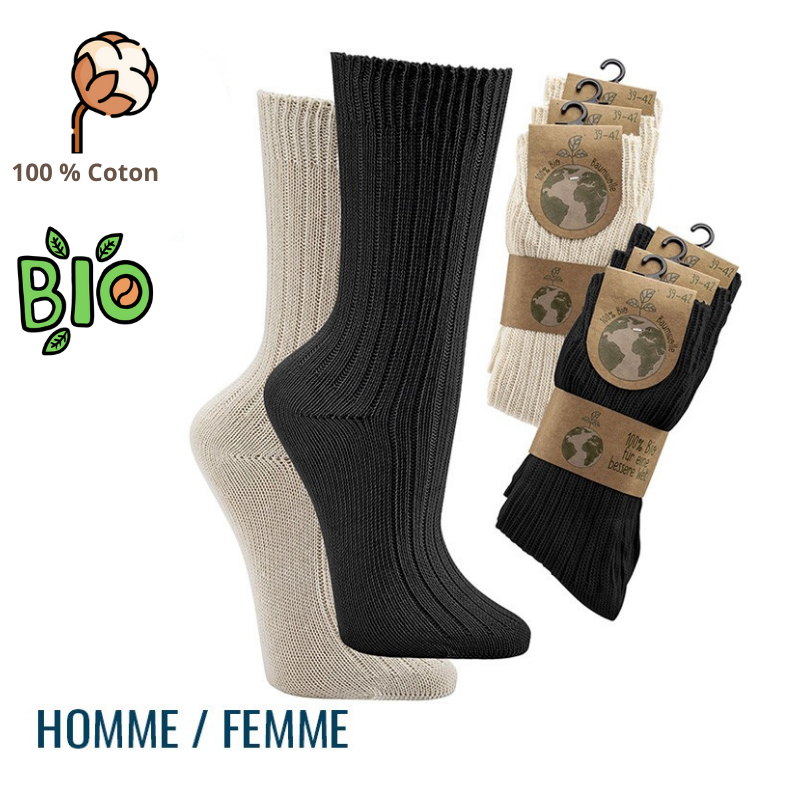 Chaussettes 100% pur coton bio - La chaussette anti-allergies qui ne serre  pas le mollet!